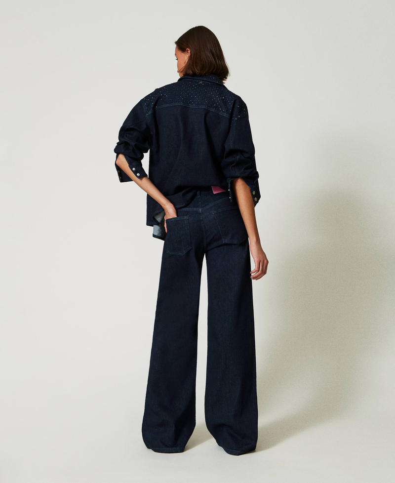 Scee by twin set Jeans wide leg in full strass Fino al 60% di sconto