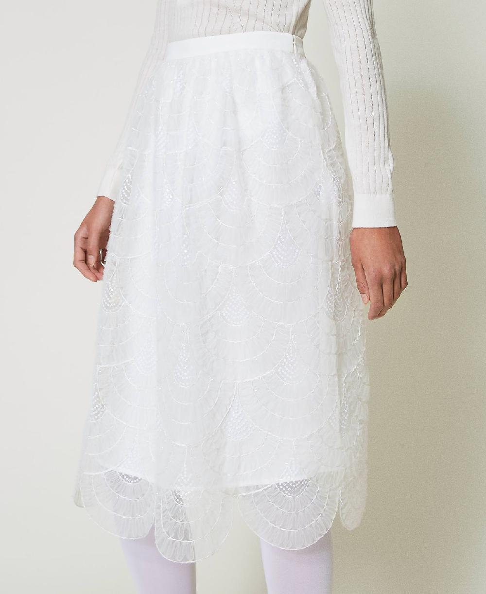 Scee by twin set Gonna longuette in organza con ricami In vendita
