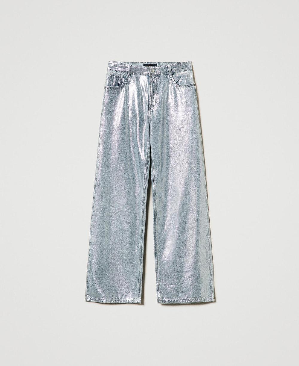 Scee by twin set Jeans wide leg con spalmatura argento Sconti questo mese