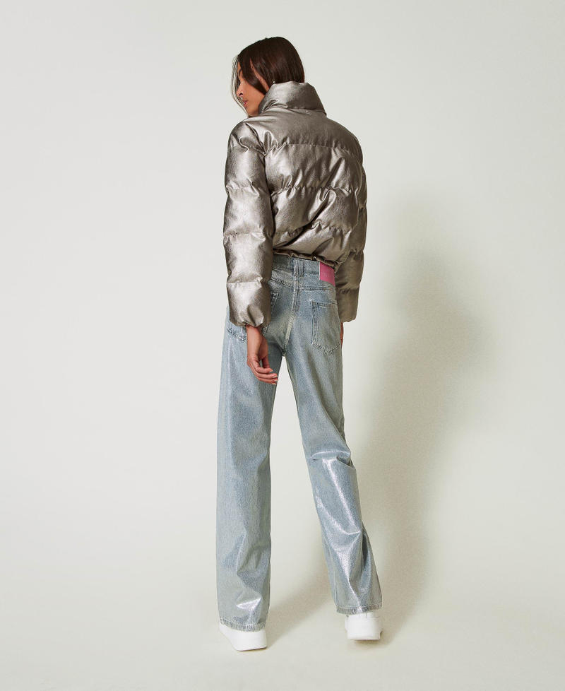 Scee by twin set Jeans wide leg con spalmatura argento Sconti questo mese