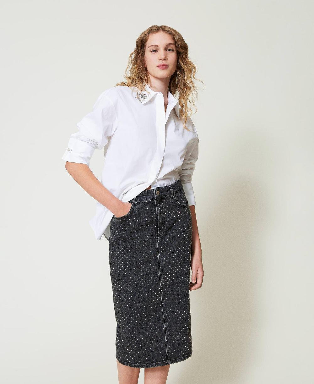 Scee by twin set Gonna longuette in jeans con strass Qualità