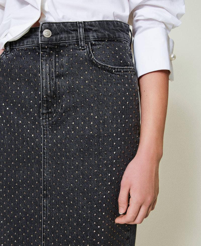 Scee by twin set Gonna longuette in jeans con strass Qualità