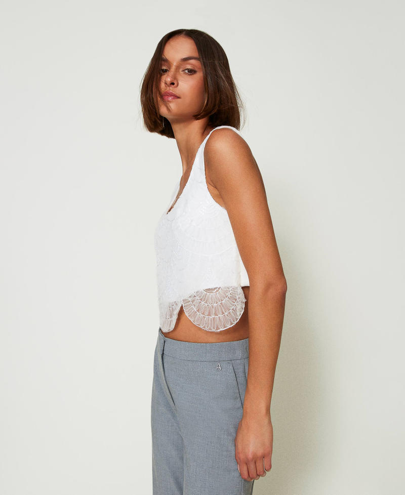 Scee by twin set Top in crêpe cady e organza ricamata Promozione