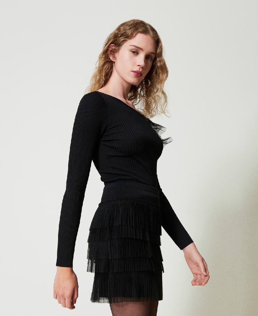 Scee by twin set Minigonna in maglia con balze in tulle Negozi Online