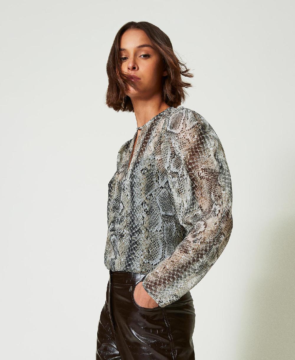 Scee by twin set Blusa in creponne con stampa snake Fino Al -60%