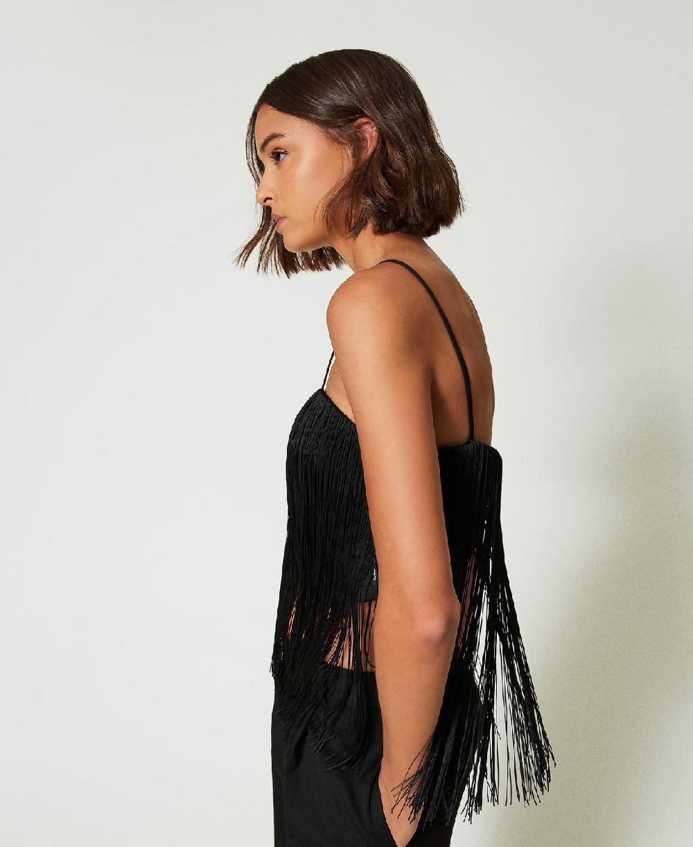 Scee by twin set Top corto MYFO con frange Sottocosto