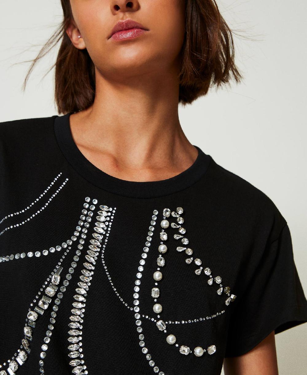Scee by twin set T-shirt con ricami e perle Presa
