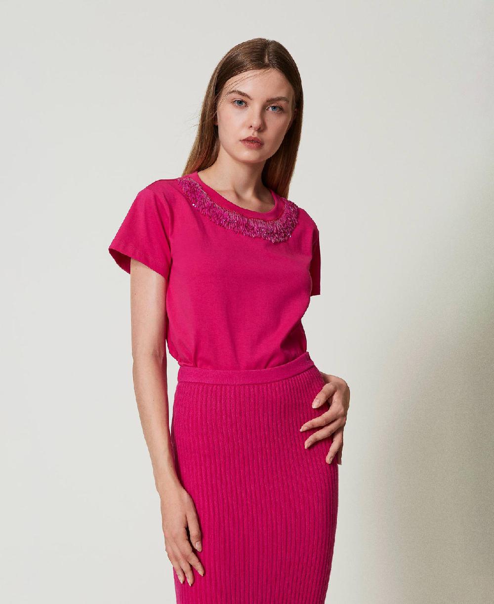 Scee by twin set T-shirt con frange ricamate Saldi Di Fabbrica