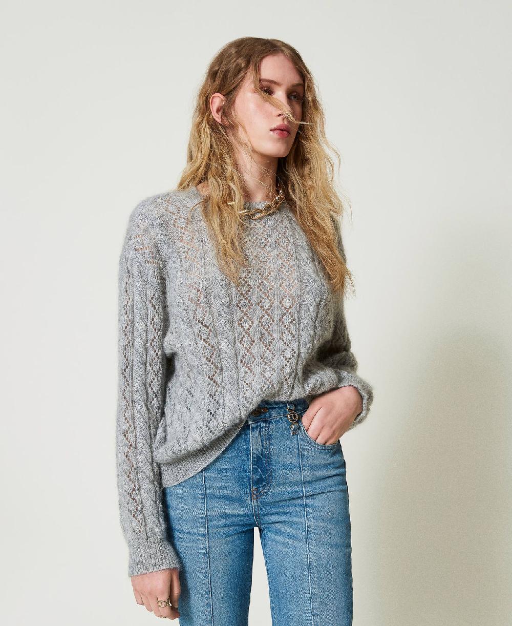 Scee by twin set Maglia in misto mohair con trecce e oblò Offerta speciale