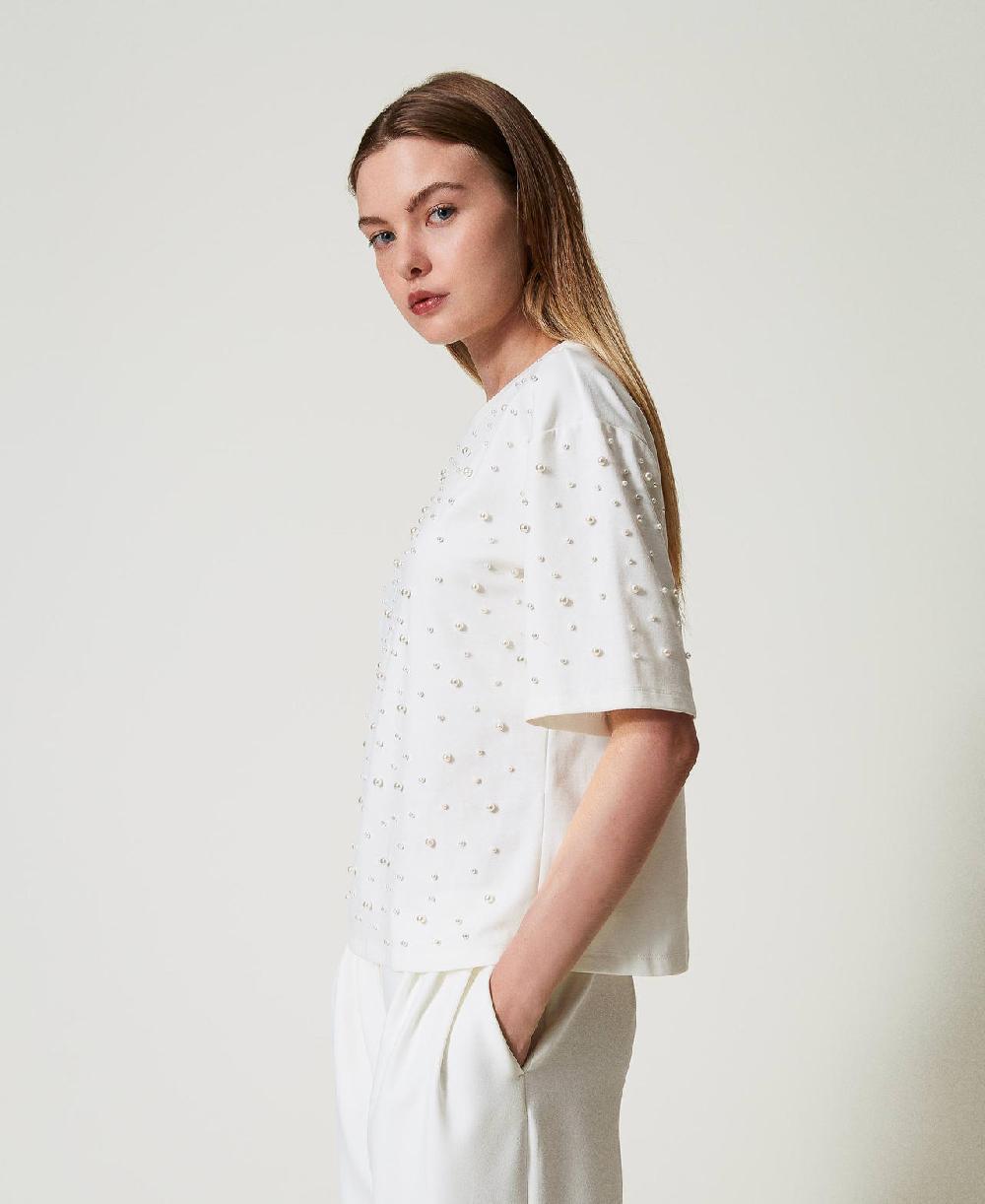 Scee by twin set T-shirt con perle Fornitura limitata