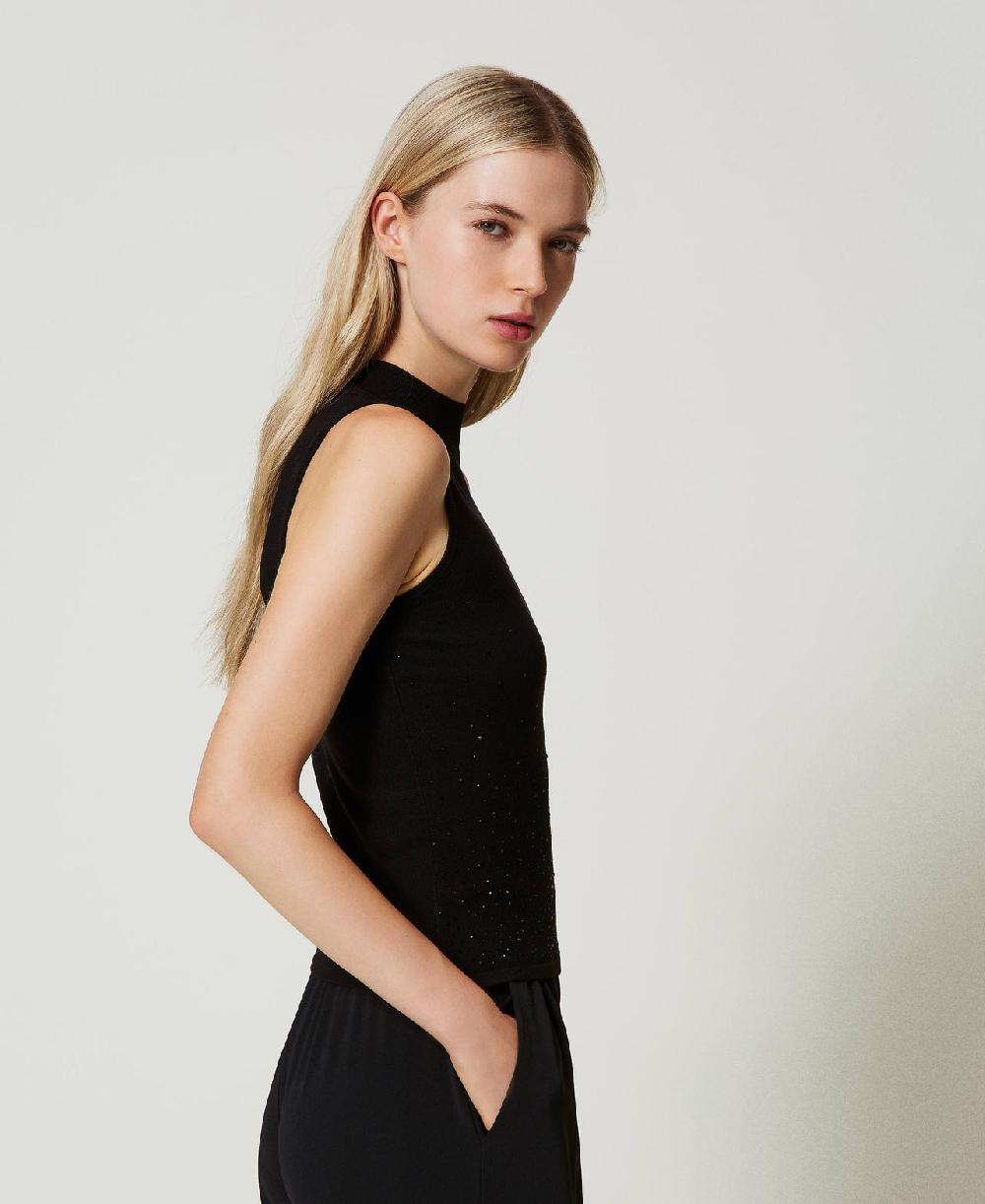 Scee by twin set Top in maglia con strass in dégradé Offerta esclusiva
