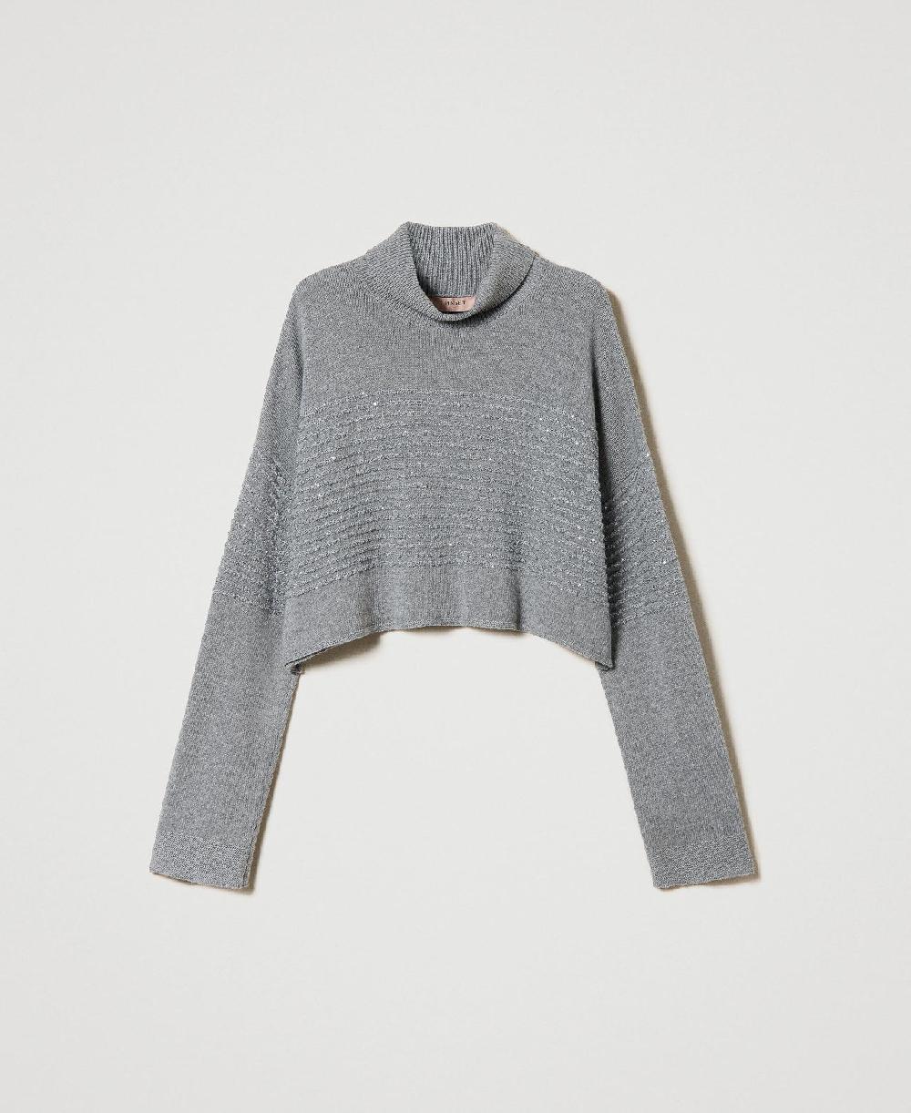 Scee by twin set Maglia dolcevita in misto lana con paillettes Black Friday