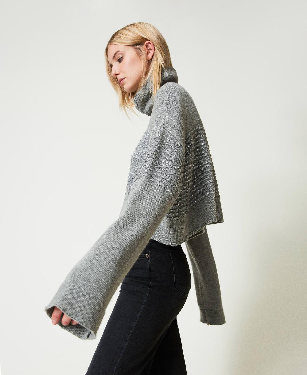 Scee by twin set Maglia dolcevita in misto lana con paillettes Black Friday