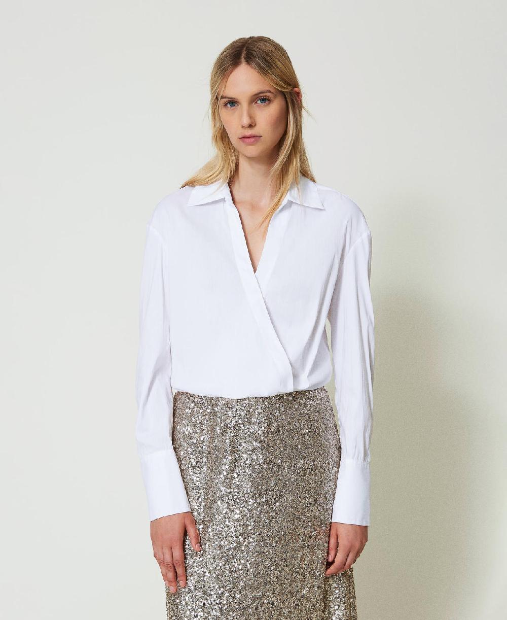 Scee by twin set Blusa in popeline con incrocio Promozione temporanea