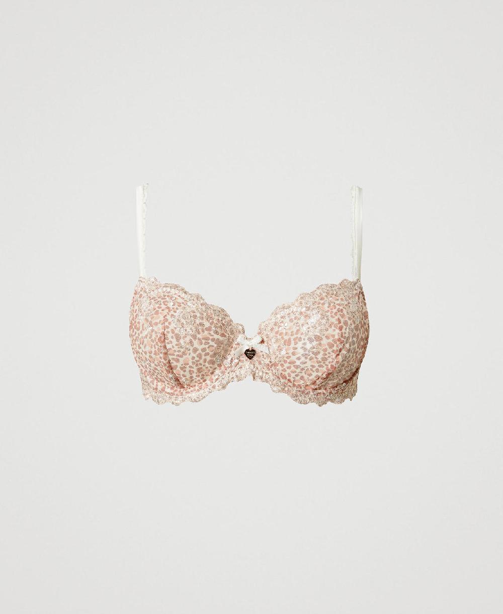 Scee by twin set Reggiseno con ferretto in tulle animalier Fino al 50% di sconto
