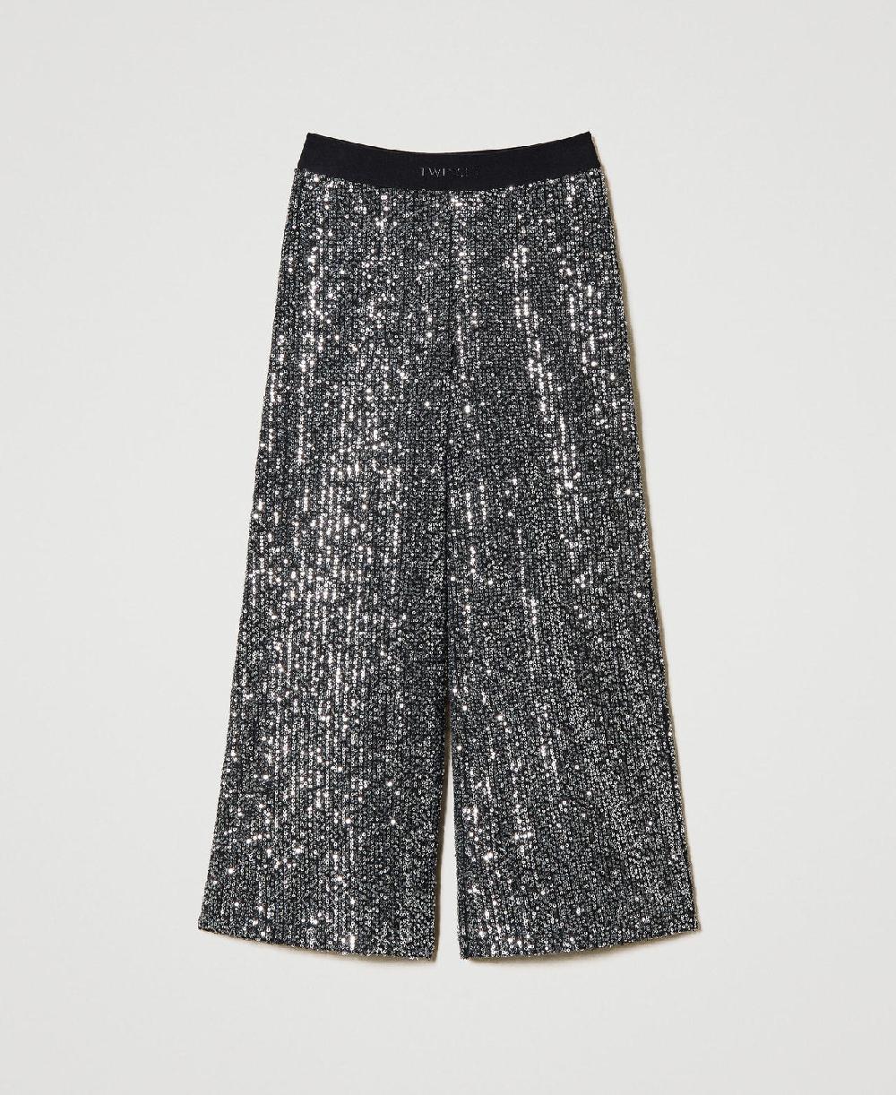 Scee by twin set Pantaloni a palazzo in full paillettes Trasporto libero internazionale