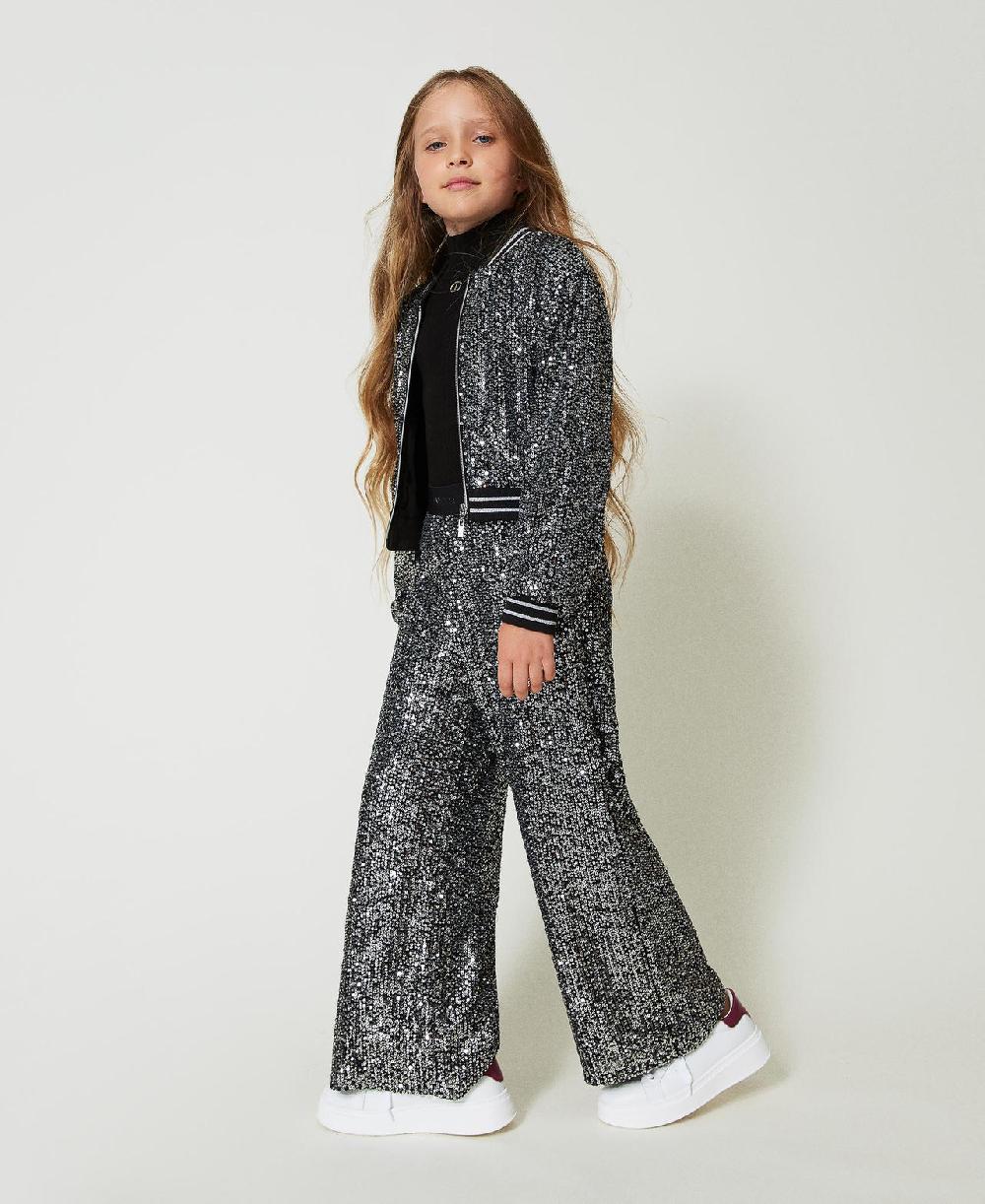 Scee by twin set Pantaloni a palazzo in full paillettes Trasporto libero internazionale
