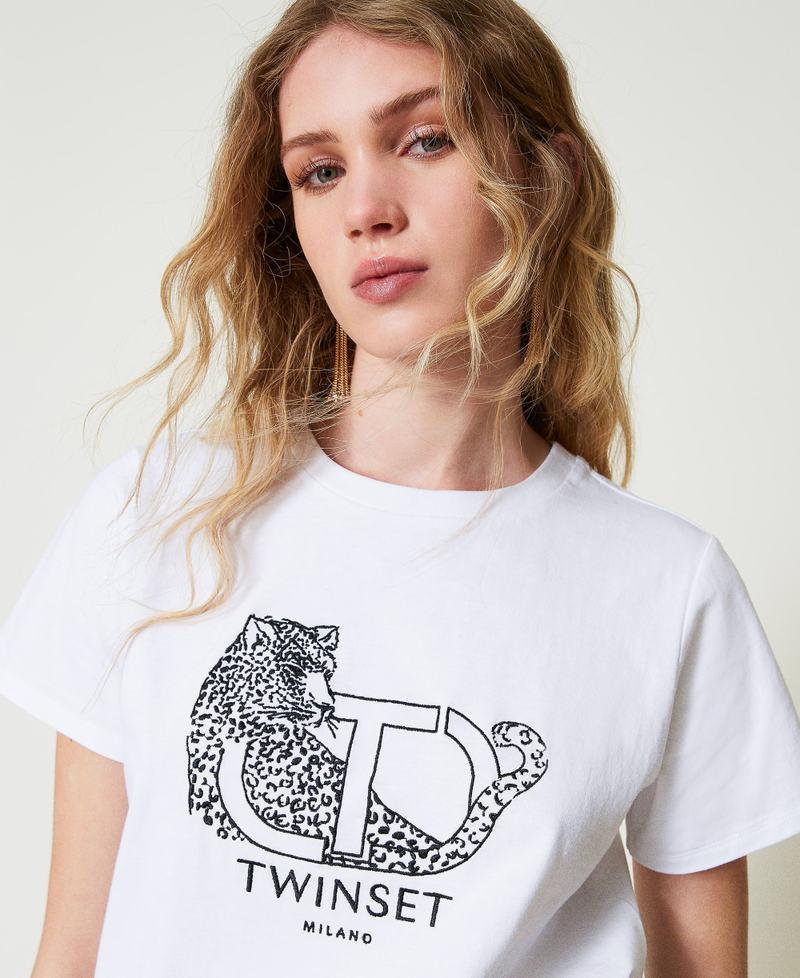 Scee by twin set T-shirt con ricamo logo e giaguaro Spedizione Gratuita