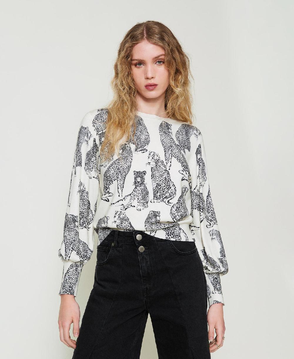 Scee by twin set Maglia con stampa giaguari Promozione Limitata