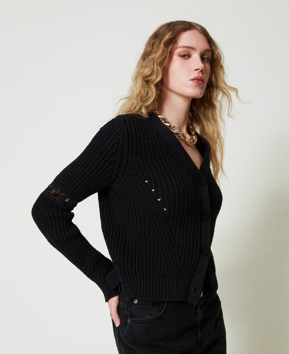 Scee by twin set Cardigan a costine con pizzo Sottocosto