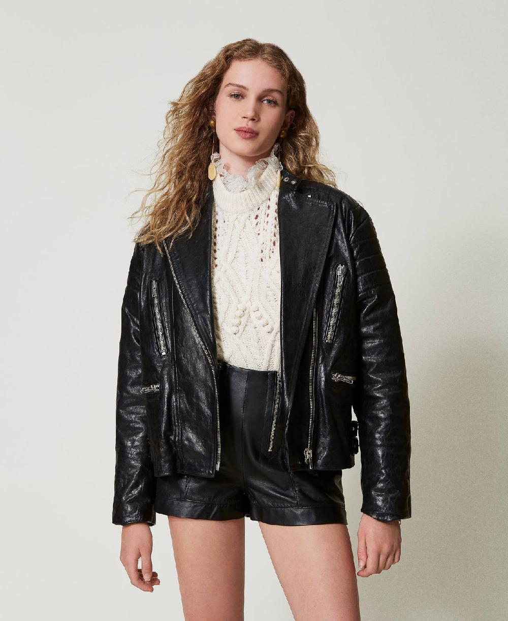 Scee by twin set Giacca biker 'Fairfax' in pelle Outlet