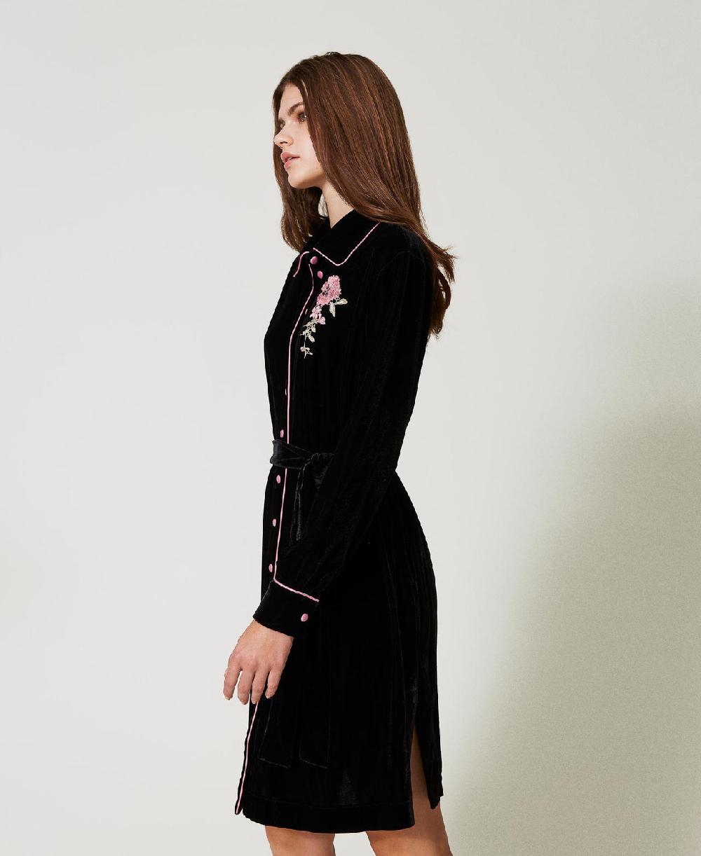Scee by twin set Camicia da notte in velluto con ricamo Vendite Flash