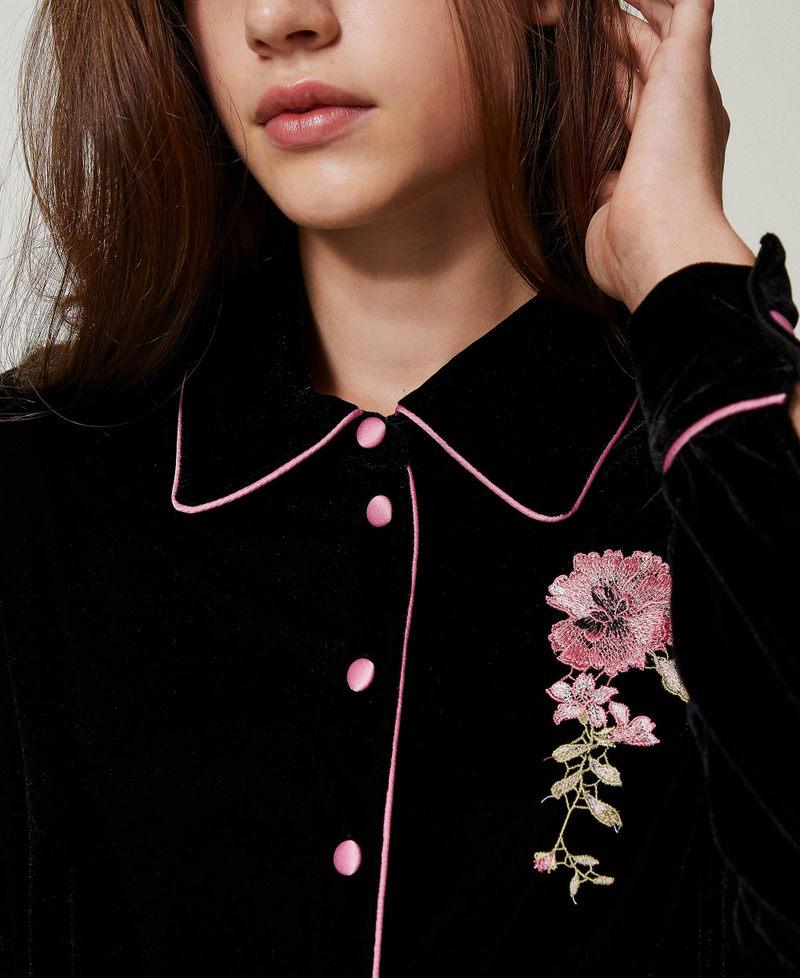 Scee by twin set Camicia da notte in velluto con ricamo Vendite Flash