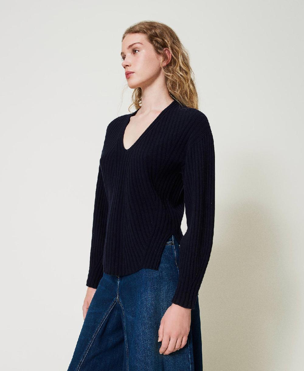 Scee by twin set Maglia in lana e cashmere a costine Spedizione gratuita