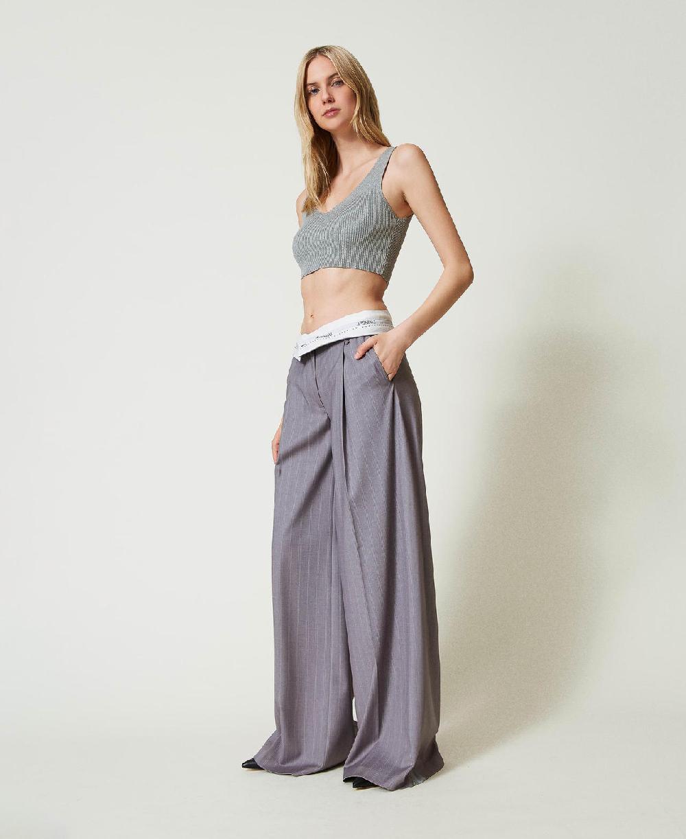 Scee by twin set Pantaloni wide leg gessati con risvolto Sconto di tempo limitato