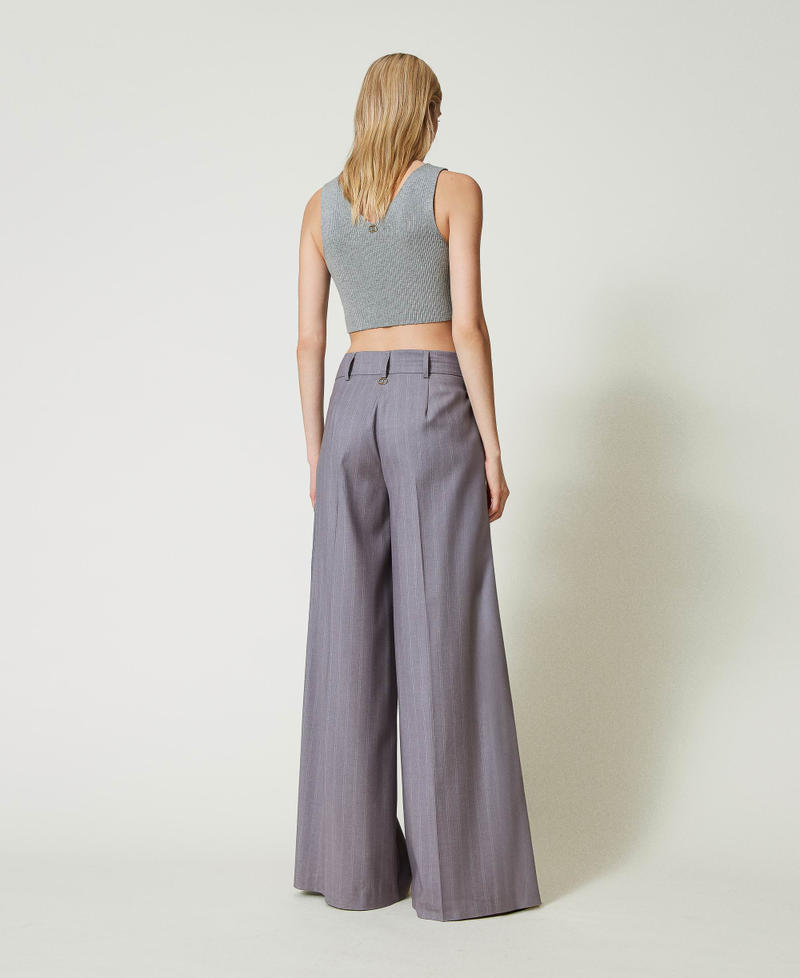 Scee by twin set Pantaloni wide leg gessati con risvolto Sconto di tempo limitato