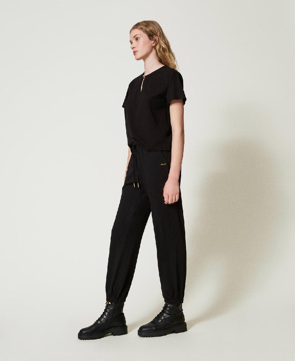 Scee by twin set Pantaloni joggers in felpa con raso Offerta speciale