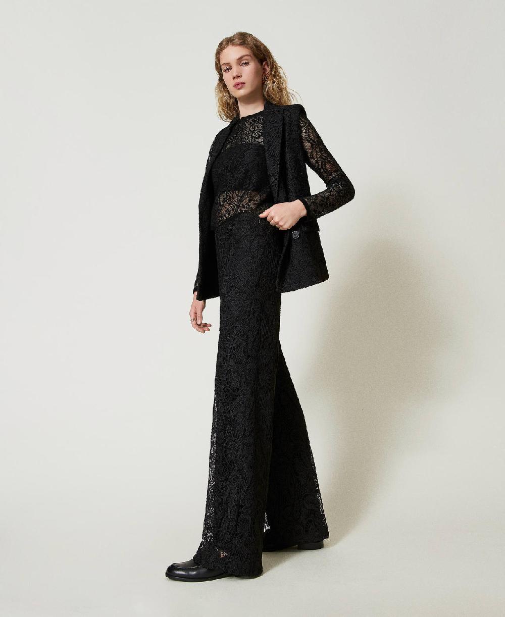 Scee by twin set Pantaloni wide leg in pizzo macramè Vendite stagionali