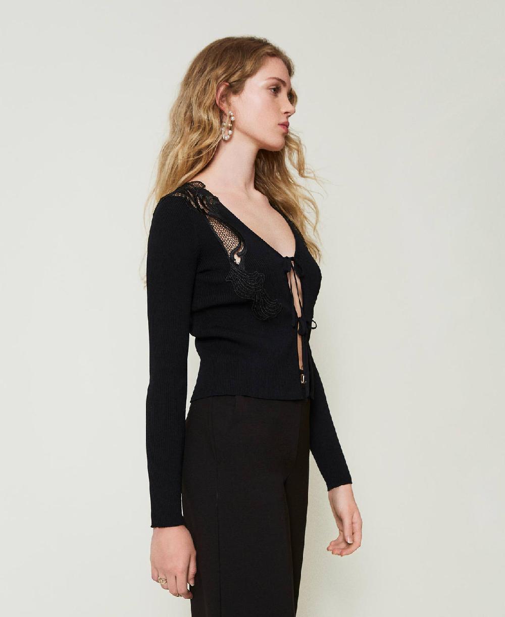 Scee by twin set Cardigan con laccetti e pizzo Cyber Monday