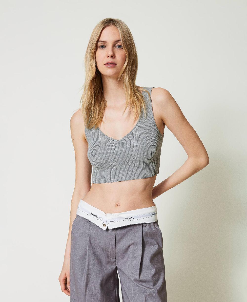 Scee by twin set Top cropped in maglia a costine Latest fashion