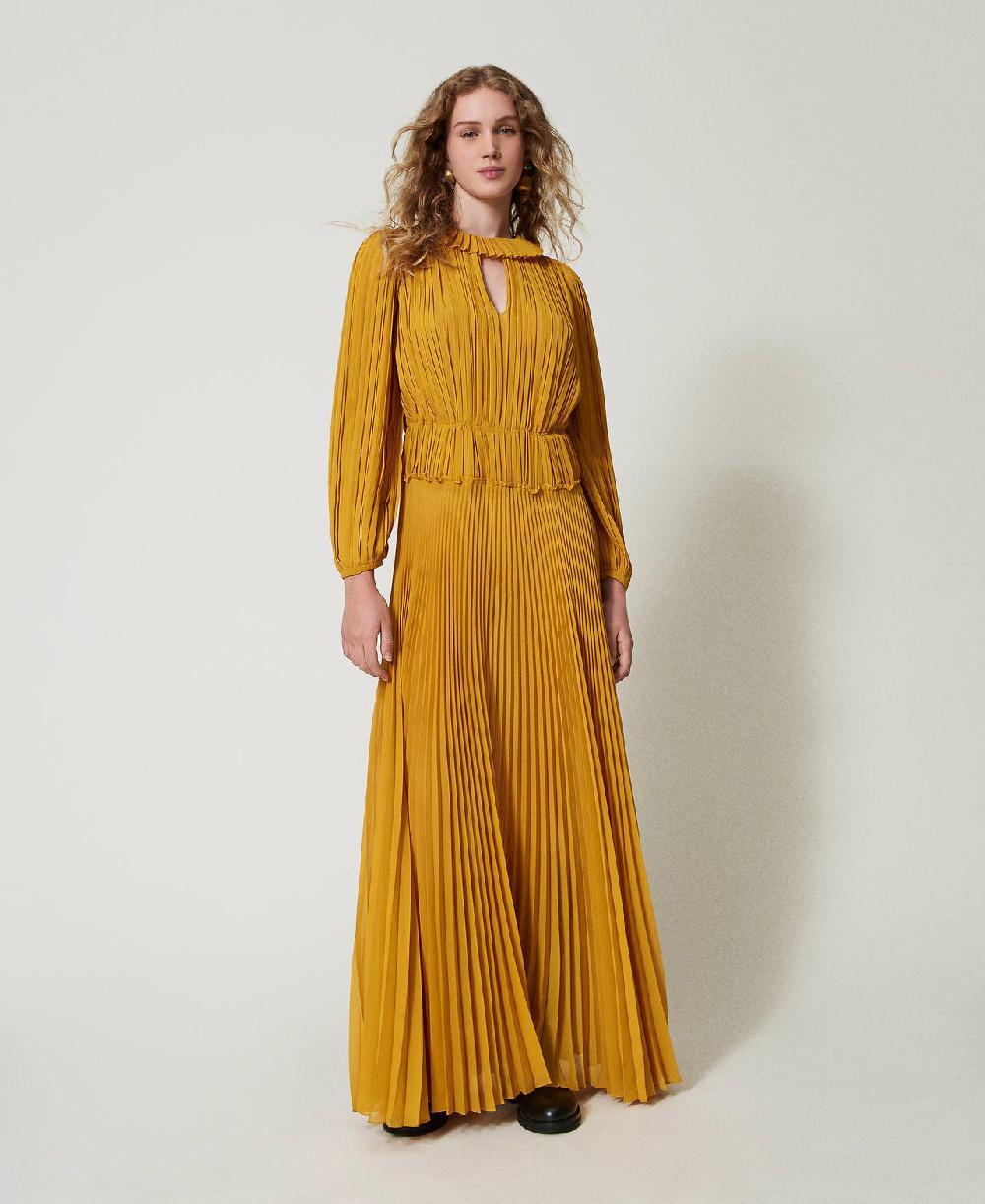 Scee by twin set Abito lungo in georgette plissé Online Outlet