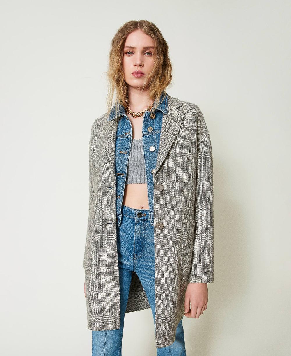 Scee by twin set Cappotto in panno double con paillettes Promozione temporanea