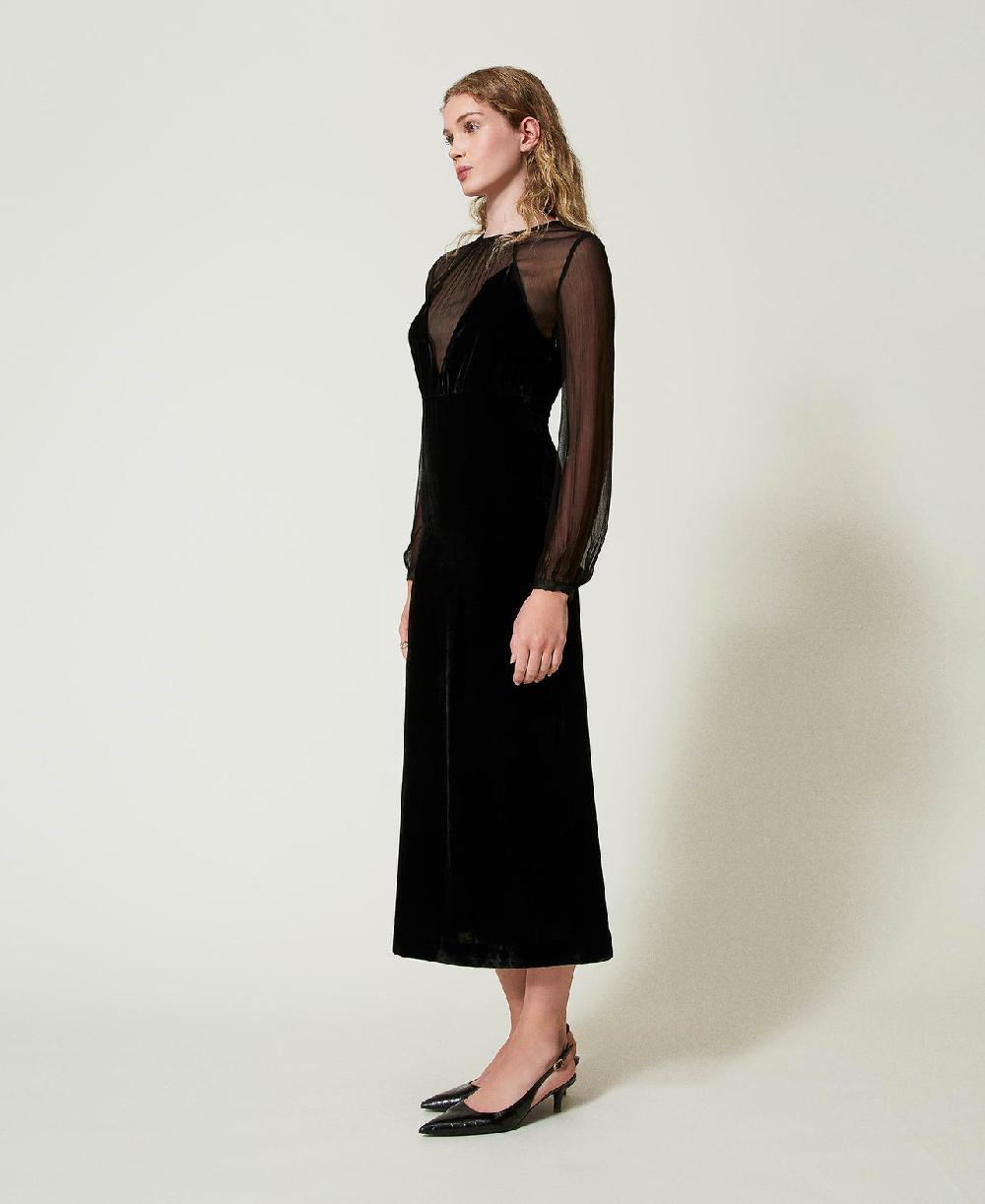 Scee by twin set Abito longuette in chiffon e velluto Fino al 65% di sconto