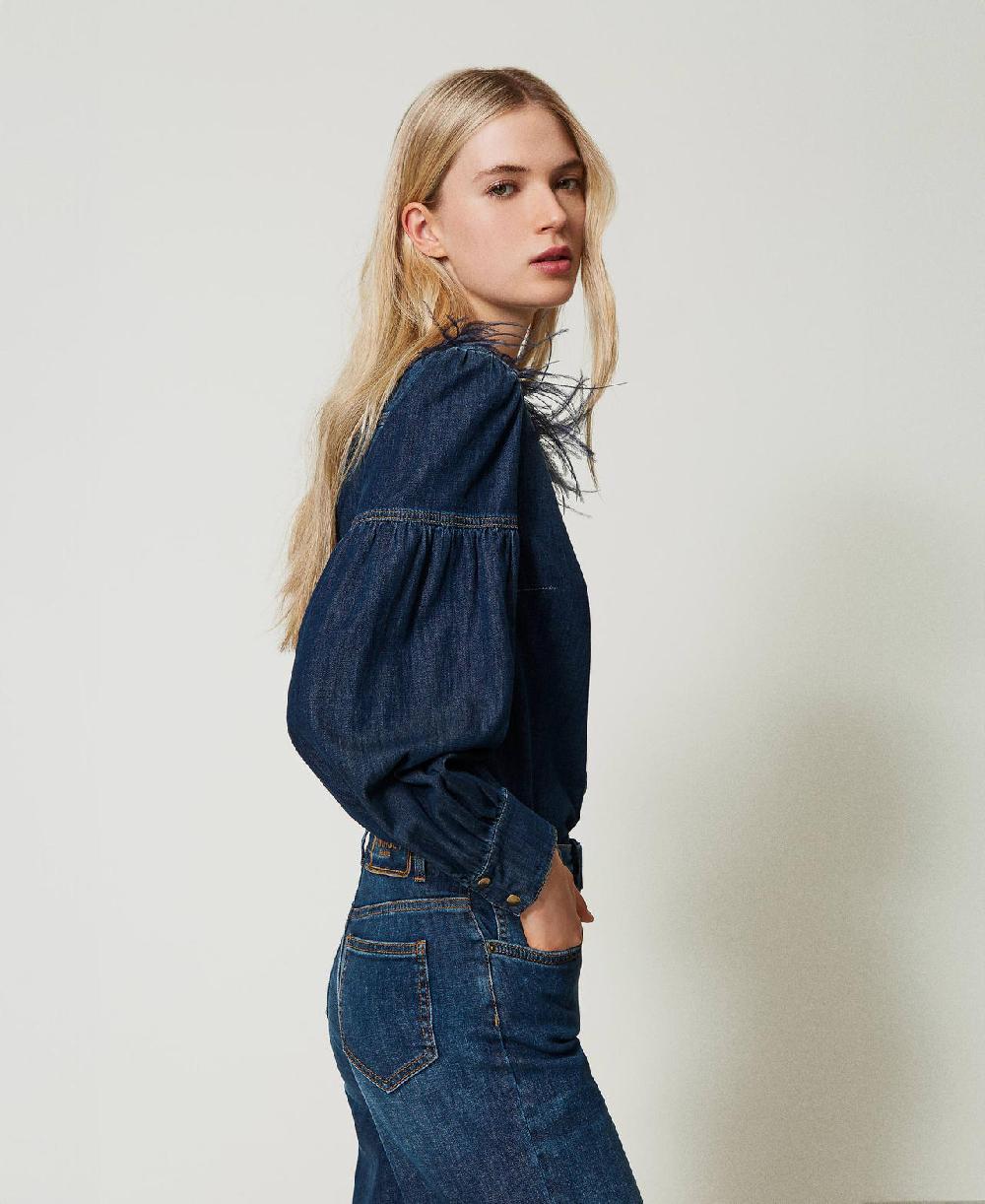 Scee by twin set Camicia in jeans con piume Only for today