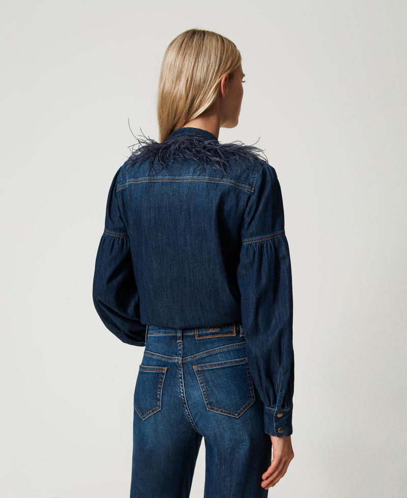 Scee by twin set Camicia in jeans con piume Only for today