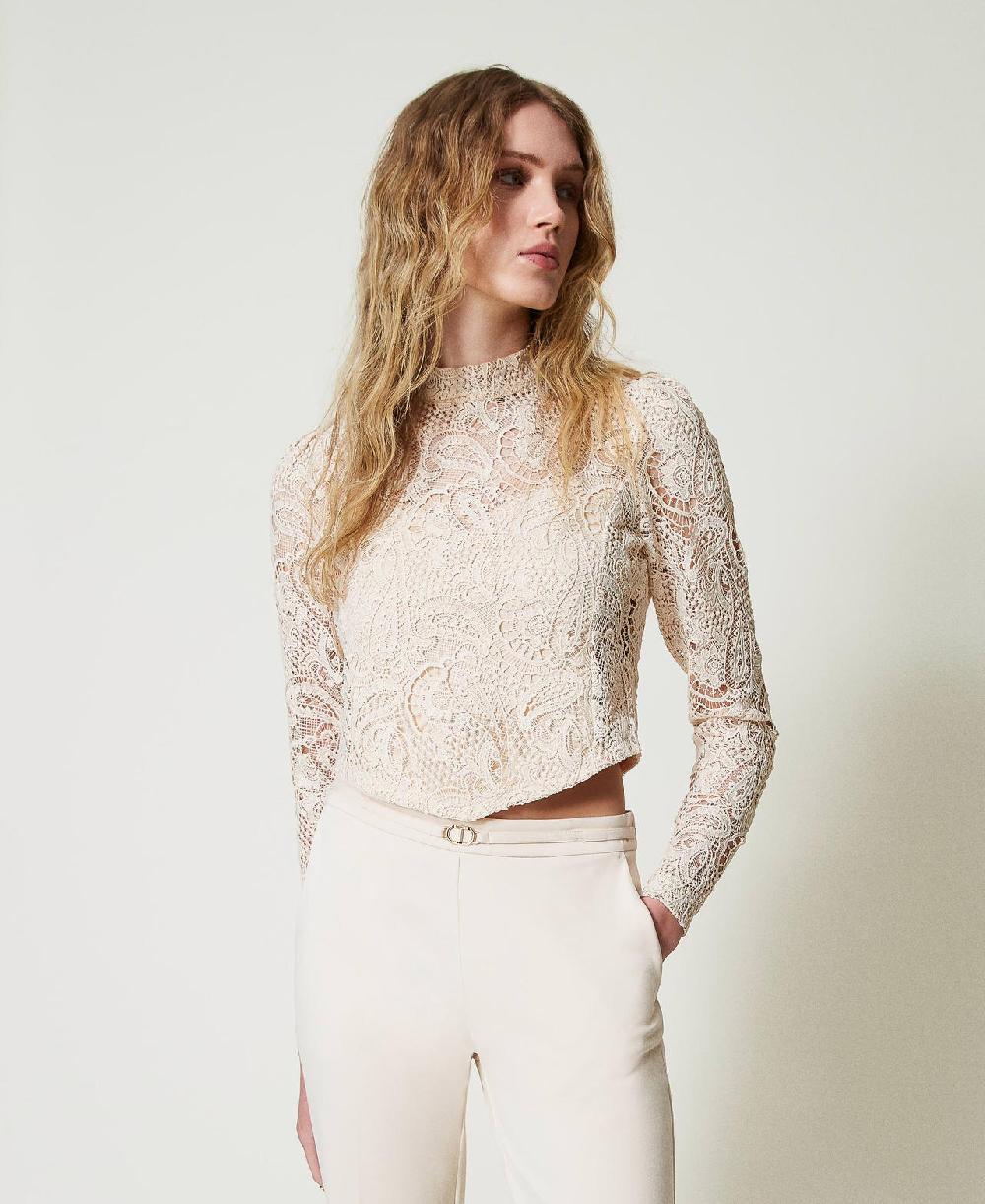 Scee by twin set Blusa cropped in pizzo macramè Trasporto libero internazionale