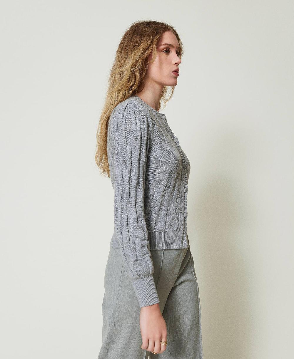 Scee by twin set Cardigan in cotone e cashmere con logo Promozione