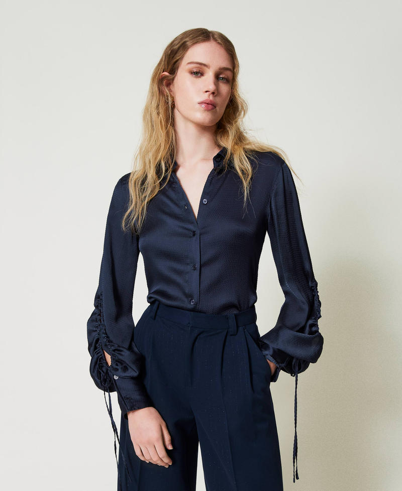 Scee by twin set Camicia in raso martellato con oblò Negozi Online