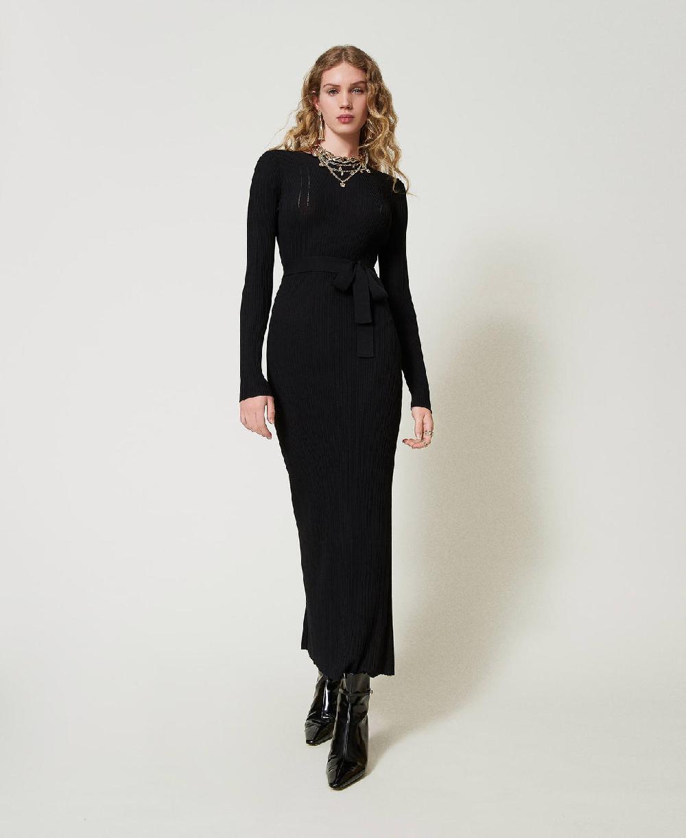 Scee by twin set Abito lungo in maglia a costine con cut-out Novità