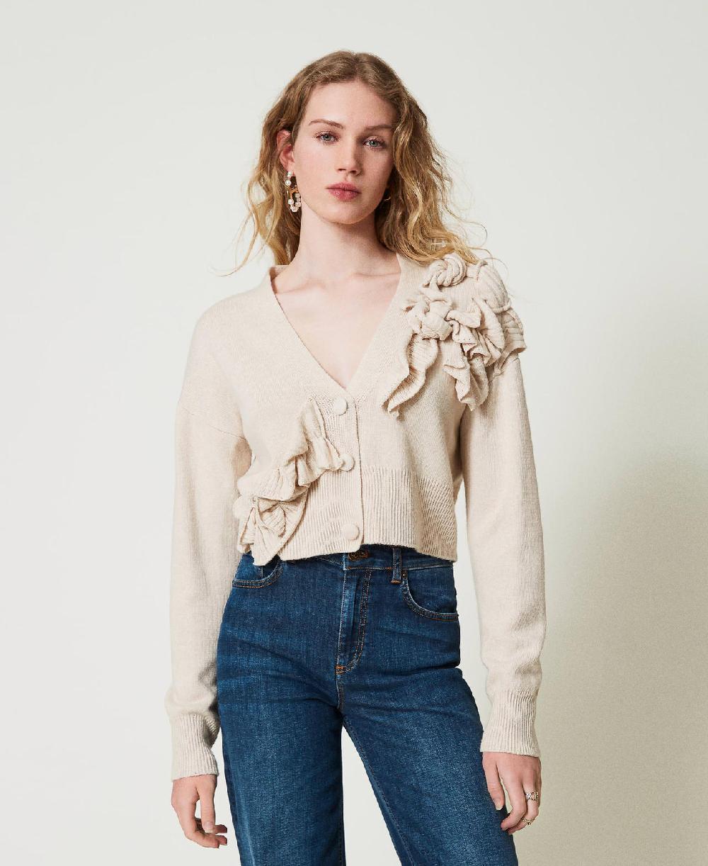 Scee by twin set Cardigan in misto lana con volant Presa