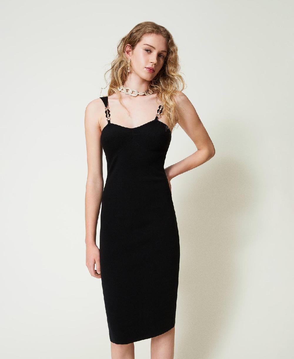 Scee by twin set Abito longuette in maglia con spalline bijoux Outlet