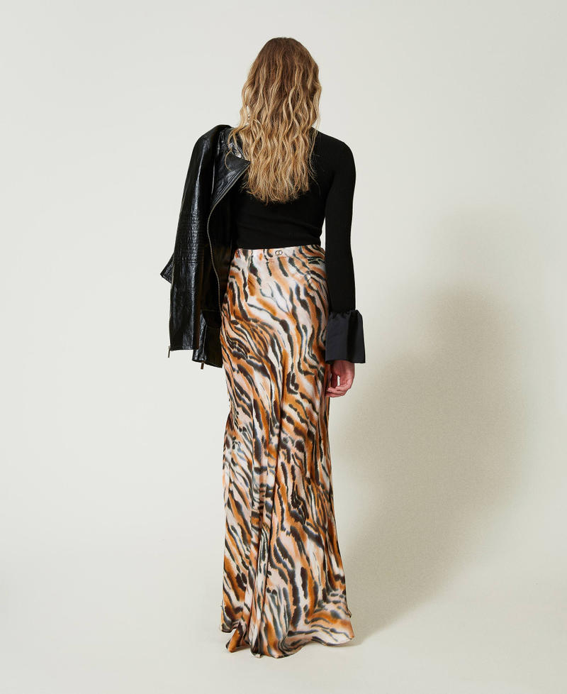 Scee by twin set Gonna lunga in raso animalier Saldi