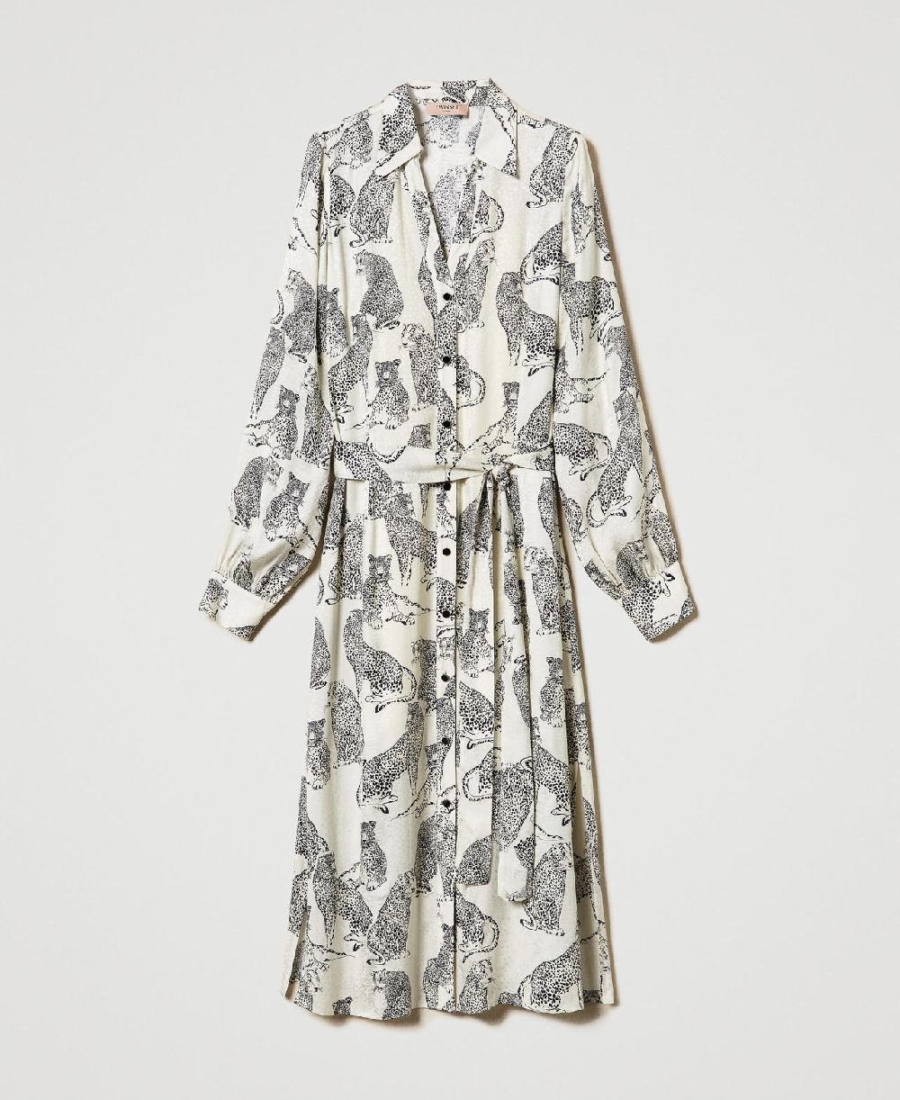 Scee by twin set Abito longuette jacquard con stampa giaguaro Moda