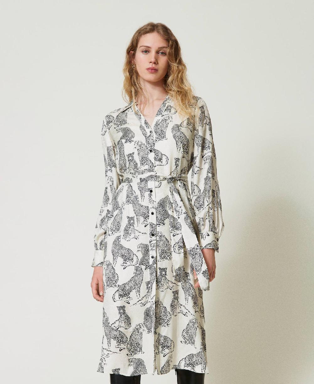Scee by twin set Abito longuette jacquard con stampa giaguaro Moda