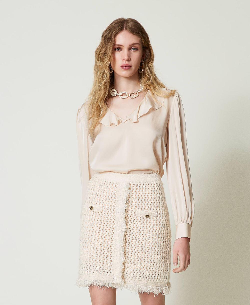 Scee by twin set Blusa in raso con volant Prezzo di fabbrica