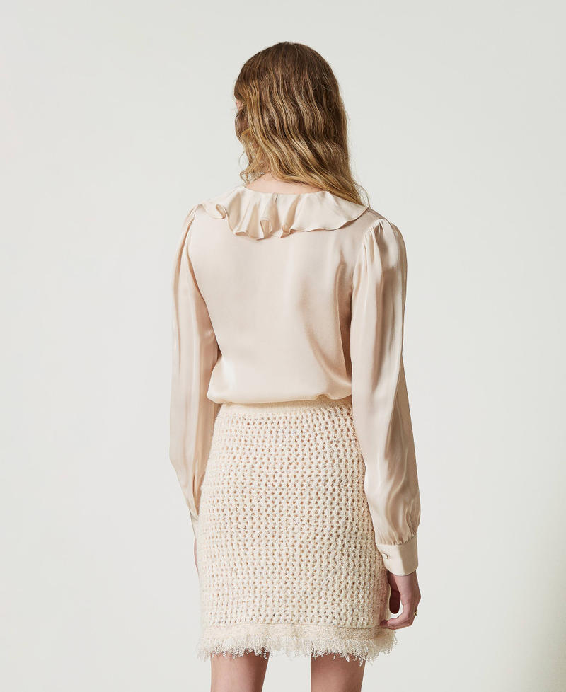 Scee by twin set Blusa in raso con volant Prezzo di fabbrica